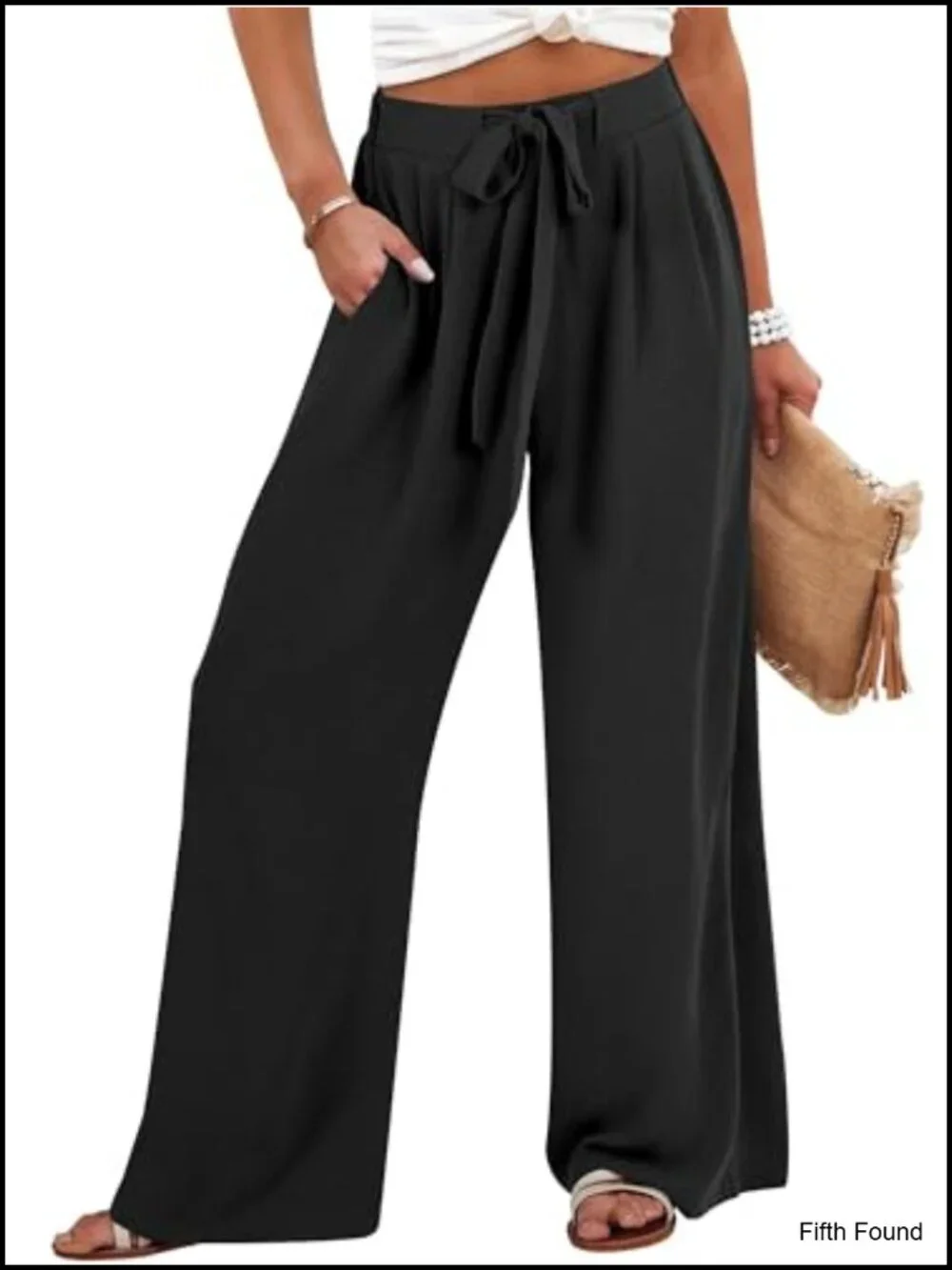 Wide Leg Palazzo Pants High Waist Flowy Trousers with Pockets